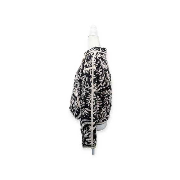 Storia Cream and Black Floral Quilted Jacket  SZ S 100% Cotton Boho Print - Picture 3 of 11